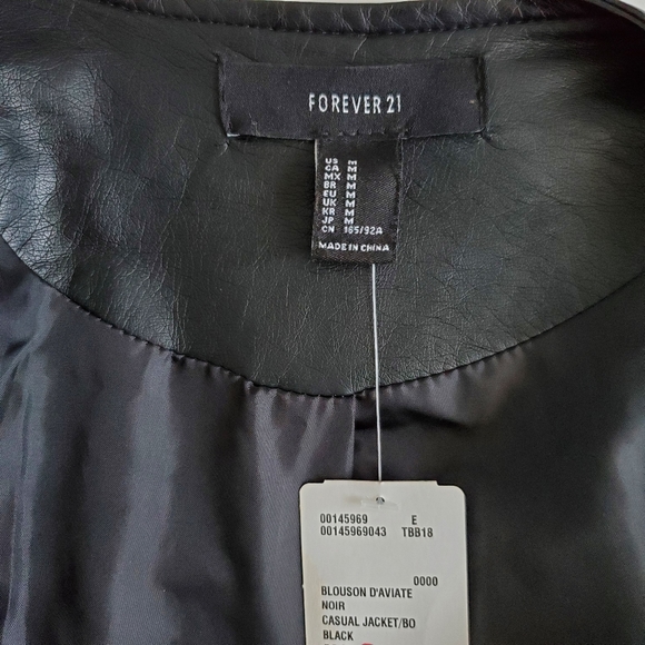 Forever 21 Faux Leather Zip Up Jacket, Black, M - Picture 8 of 9